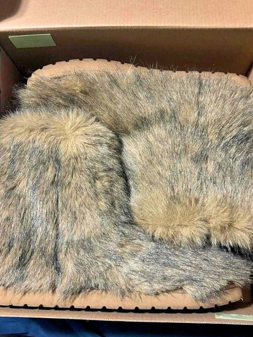 Classic Short Fluff Momma Faux Fur Winter Boots in Brown & Gray Like New